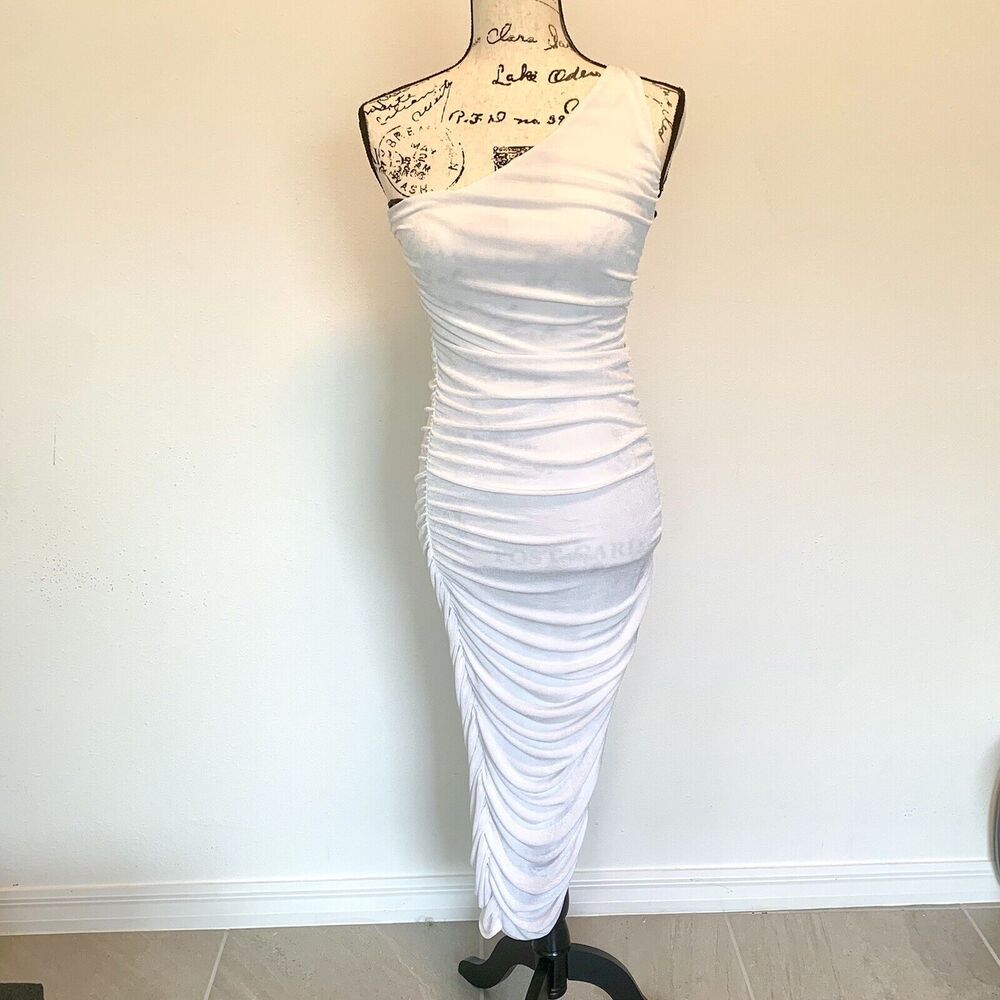 Forever 21 White One Shoulder Rouched Going Out Dress (S)